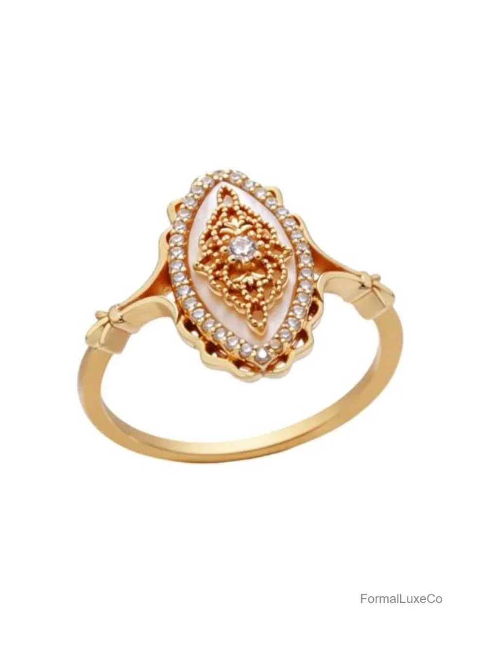 Vintage Art Deco Wave Lace Ring Size 7 Gold Plated Copper